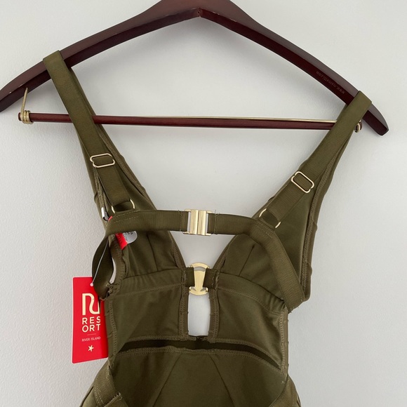 River Island Ribbed Plunge One-Piece in Khaki - Picture 6 of 8